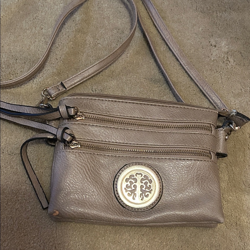 Taupe Women's Crossbody Bag with Gold Accent